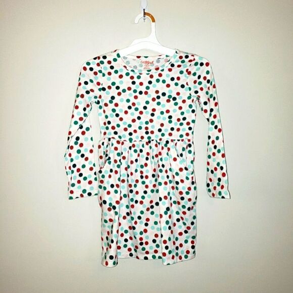 CAT & JACK CHRISTMAS POLKA-DOT TEE DRESS WITH POCKETS SIZE SMALL 6/6X NWT - Picture 1 of 5